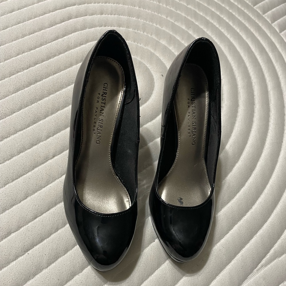 Black patent leather heels